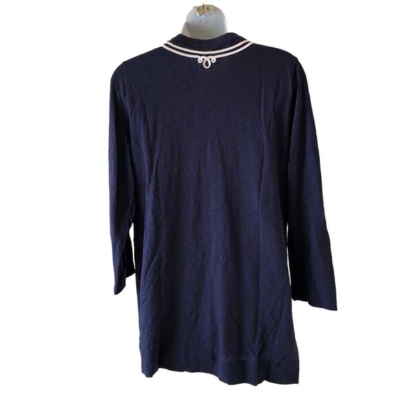 Lilly Pulitzer Tunic Top Size Medium Navy Kaia Knit Resort Coastal White V Neck - Picture 3 of 10
